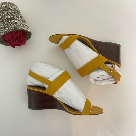 Tory Burch Mini Benton Wedged Sandal In Gold Finch -New In Box- Reemoly - Picture 10 of 14